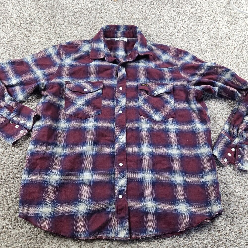 Wrangler Flannel Shirt Mens 2XL Long Sleeve Plaid Button Up Western Cowboy